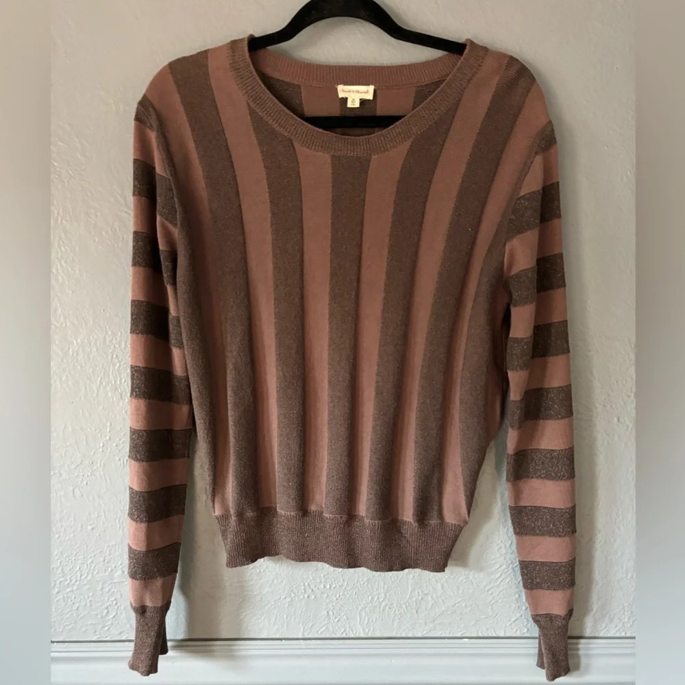 Hem & Thread Brown Striped Sweater Monochrome Long Sleeve Knit M